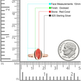 Oval 10mm Red Coral Oxidized Solitaire Ring 925 Sterling Silver