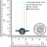Moon Phases Ring 10mm Oxidized Round Lab Created Opal 925 Sterling Silver