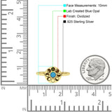 Moon Phases Ring 10mm Oxidized Round Lab Created Opal 925 Sterling Silver