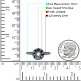 Moon Phases Ring 10mm Oxidized Round Lab Created Opal 925 Sterling Silver