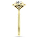 14K Gold IGI Certified Round 1 Carat Lab Grown Diamond Art Deco Floral Beaded Ring
