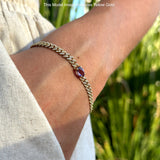 14K White Gold Oval Aquamarine Cluster Natural Diamond Cuban Link Chain Bracelet