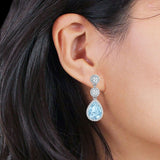 Pear Teardrop Halo Drop Dangle Earring Cubic Zirconia 925 Sterling Silver