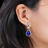 Pear Teardrop Halo Drop Dangle Earring Cubic Zirconia 925 Sterling Silver