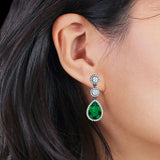 Pear Teardrop Halo Drop Dangle Earring Cubic Zirconia 925 Sterling Silver