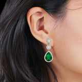 Pear Teardrop Halo Drop Dangle Earring Cubic Zirconia 925 Sterling Silver
