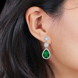 Pear Teardrop Halo Drop Dangle Earring Cubic Zirconia 925 Sterling Silver