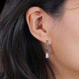 Emerald Cut Solitaire Dangling Hoop Earring Cubic Zirconia 925 Sterling Silver