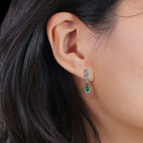 Dangle Drop Pear Stud Earrings Green Emerald CZ 925 Sterling Silver