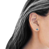 Eyelashes Eye Stud Earring 4.8mm Lab Created Opal Oxidized 925 Sterling Silver