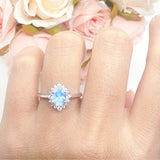 Art Deco Oval Halo Floral Ring