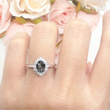 Art Deco Oval Halo Floral Ring