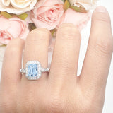 Art Deco Emerald Cut Halo Bridal Ring