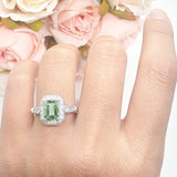 Art Deco Emerald Cut Halo Bridal Ring
