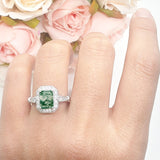 Art Deco Emerald Cut Halo Bridal Ring