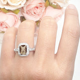Art Deco Emerald Cut Halo Bridal Ring