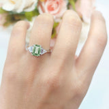 Three Stone Emerald Cut Trellis Ring