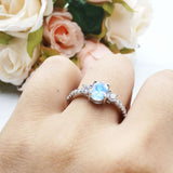 Three Stone Oval Natural Stone Trellis Ring