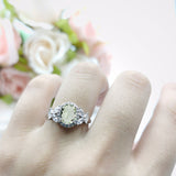 Oval Natural Stone Halo Ring