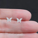 Butterfly Stud Earrings Marquise Cubic Zirconia 925 Sterling Silver