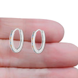 Round 20mm Multicolor Cubic Zirconia Huggie Hoop Earrings 925 Sterling Silver