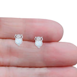Round 9.7mm Lab Created Opal Owl Stud Earring 925 Sterling Silver
