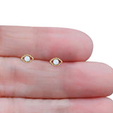 Eyelashes Eye Stud Earring 4.8mm Lab Created Opal Oxidized 925 Sterling Silver
