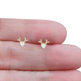 Triangular 7.3mm Lab Created Opal Deer Antlers Stud Earring 925 Sterling Silver