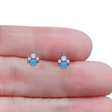 Paw Print Stud Earring Lab Created Opal & Cubic Zirconia 925 Sterling Silver