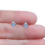 Paw Print Stud Earring Lab Created Opal & Cubic Zirconia 925 Sterling Silver