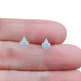 Paw Print Stud Earring Lab Created Opal & Cubic Zirconia 925 Sterling Silver