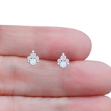 Paw Print Stud Earring Lab Created Opal & Cubic Zirconia 925 Sterling Silver
