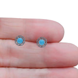 Sunflower Stud Earring 8.8mm Lab Created Opal Oxidized 925 Sterling Silver