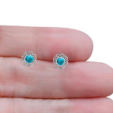 Sunflower Stud Earring 8.8mm Lab Created Opal Oxidized 925 Sterling Silver