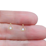 Pear 15.2mm Fishhook Earring Oxidized Round Lab Created Opal 925 Sterling Silver