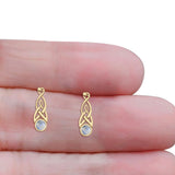 Round Lab Created Opal Trinity Dangle Fishhook Earring 925 Sterling Silver