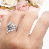 Three Piece Round Leaf Style Bridal Silver Ring