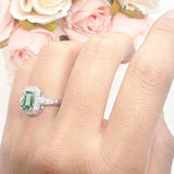 Art Deco Emerald Cut Halo Bridal Ring