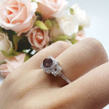 Art Deco Round Natural Stone Halo Princess Cut Ring