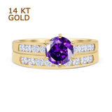 Two Piece Round Solitaire Half Eternity Cathedral Ring