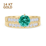 Two Piece Round Solitaire Half Eternity Cathedral Ring