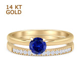 Two Piece Round Solitaire Eternity Gold Ring