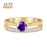 Two Piece Round Solitaire Bridal Gold Ring
