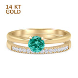 Two Piece Round Solitaire Eternity Gold Ring