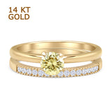 Two Piece Round Solitaire Eternity Gold Ring