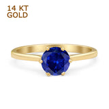 Round Blue Sapphire CZ Solitaire Gold Ring