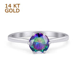 14K White Gold Art Deco Round Solitaire Rainbow CZ Vintage Style Ring
