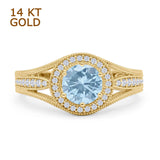 Round Halo Split Shank Beaded Gold Ring