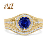 Two Piece Round Halo Split Shank Beaded Gold Ring