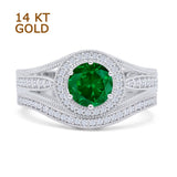 Two Piece Round Halo Split Shank Beaded Gold Ring